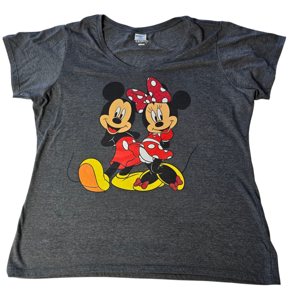 Disney Mickey & Minnie Charcoal Ladies Plus V-Neck Tee